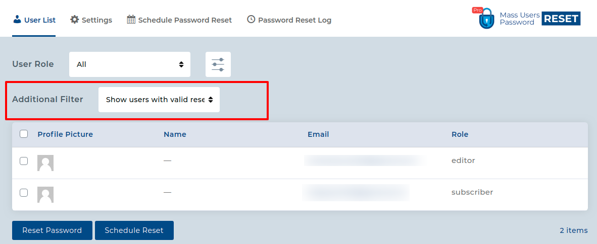 Exclude Valid Reset Link Users