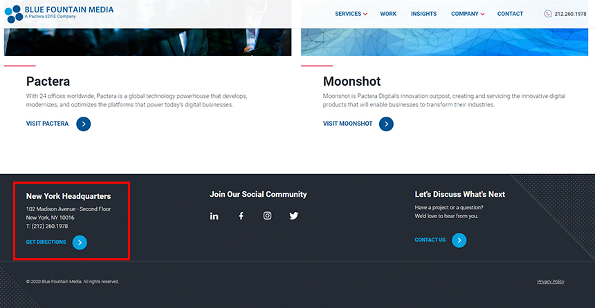 Bluefountain Media - Contact Focused Footer Example