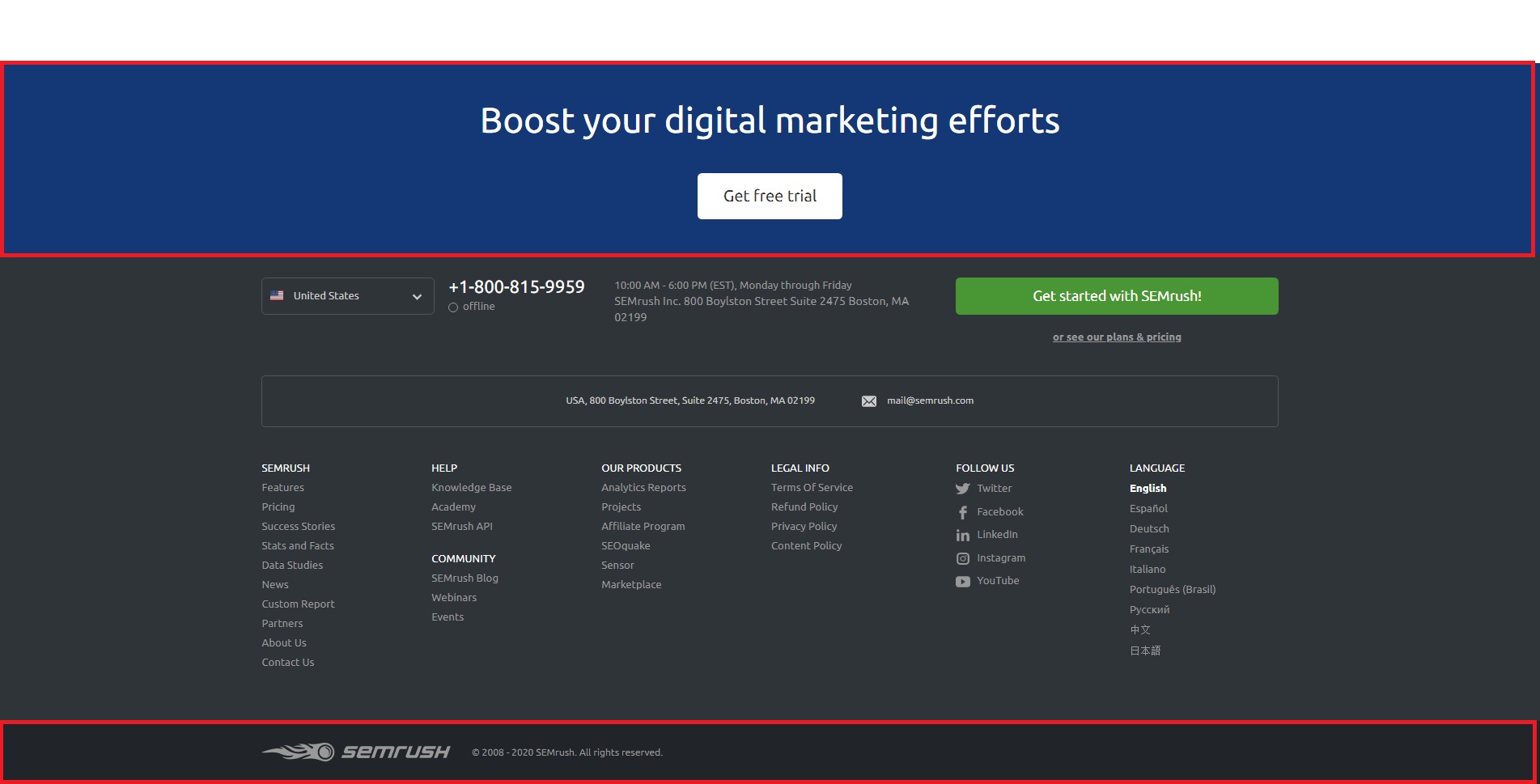 SEMRush Footer Example